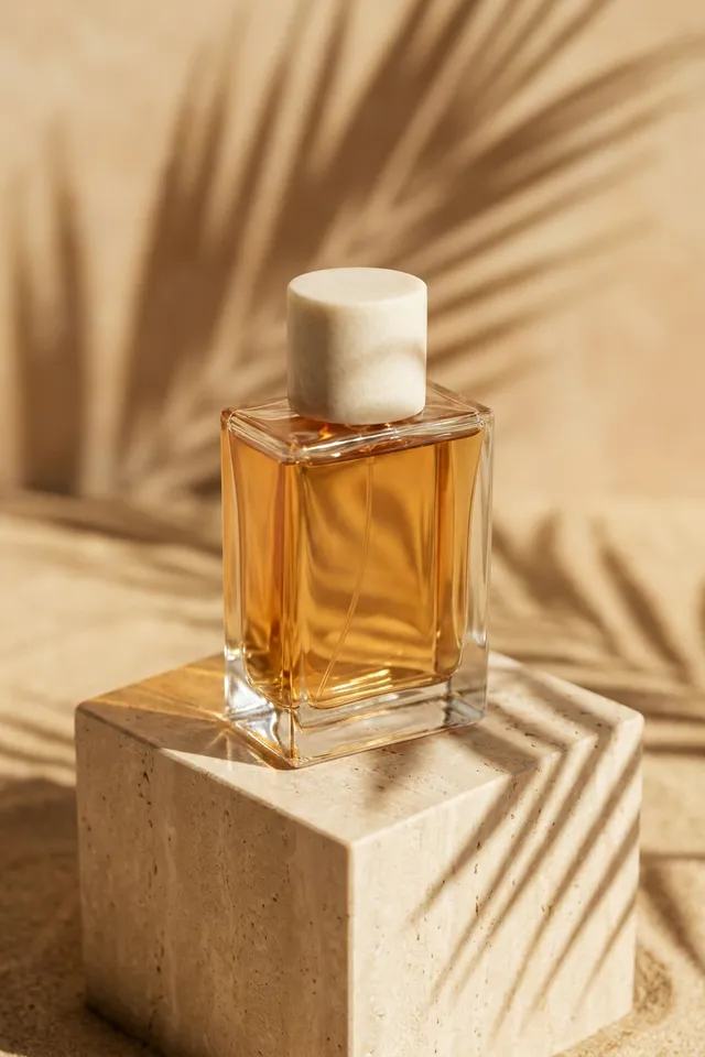 Foto reklame e krijuar me AI: Parfum · Travertin